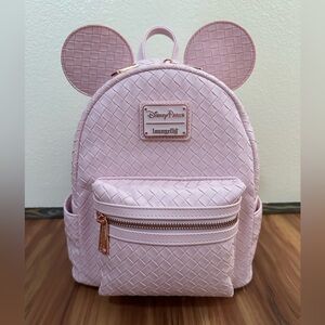 NWT Disney Parks x Loungefly Pink Woven Mini Backpack
